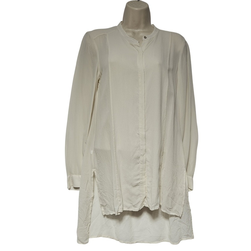 Eileen Fisher Womens Sz XS 100% Silk Blouse Tunic Preppy office‎ Coastal Boho